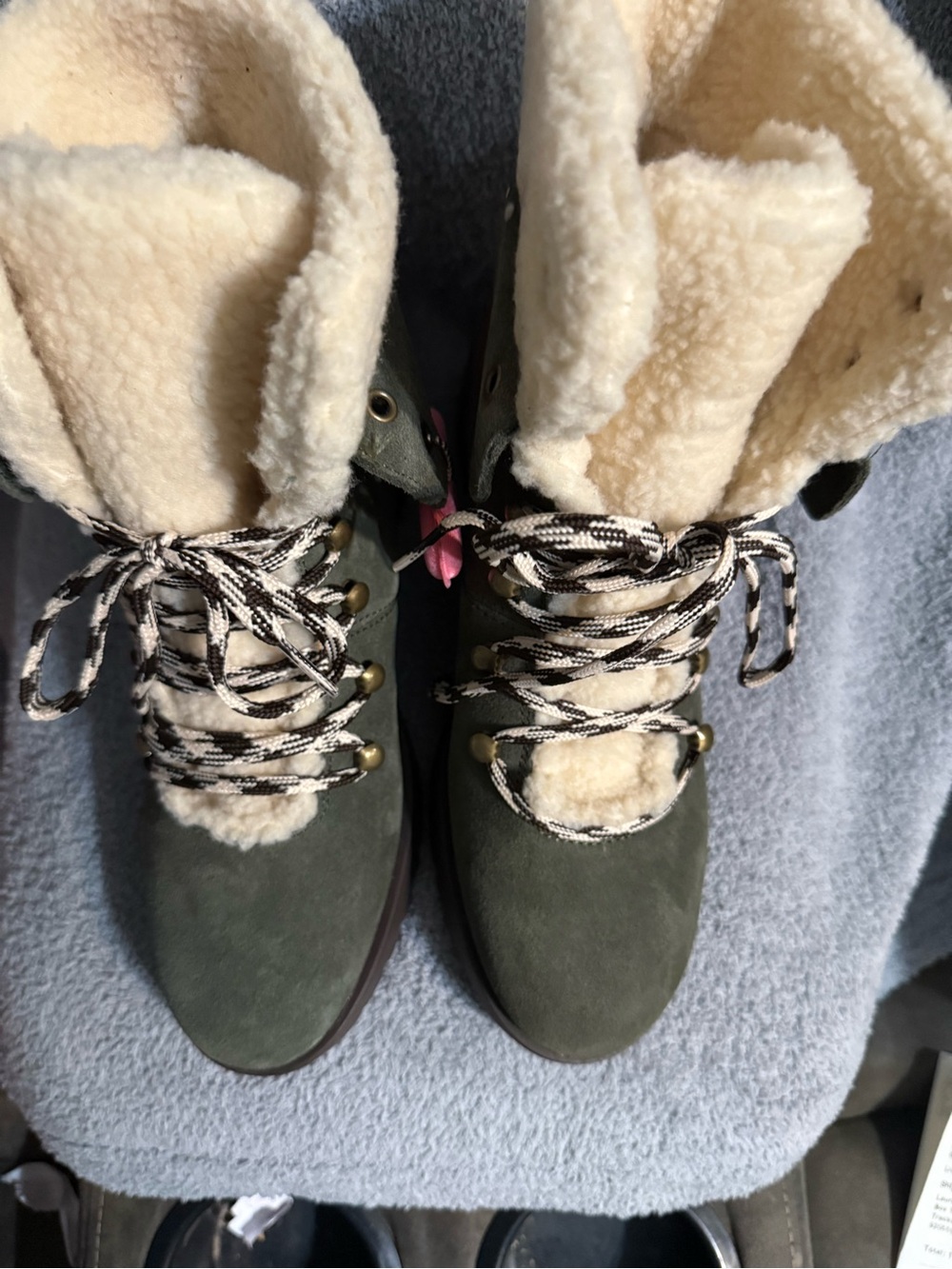 Womens Sketcher Olive Green Faux-Shearling Lace-Up Bootie - Picture 3 of 6